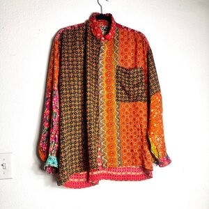 Colorful Patchwork Button-Up Shirt